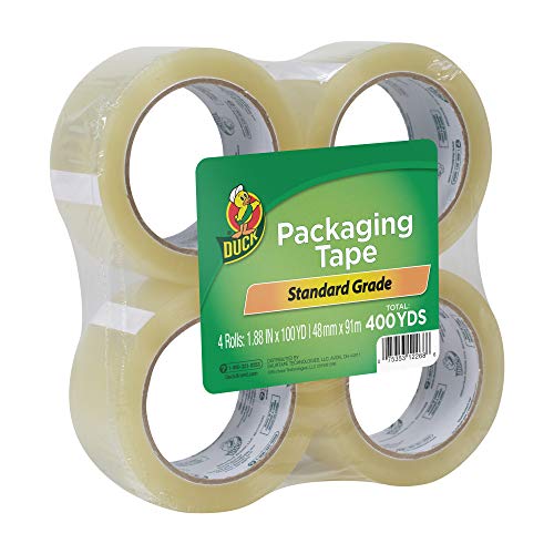 Duck Brand Standard Packaging Tape Refills - 4 Extra Long Rolls of Clear Packing Tape - Shipping, Mailing and Moving Supplies - 3 Core - 1.88 Inch x 100 Yards, Clear 240593
