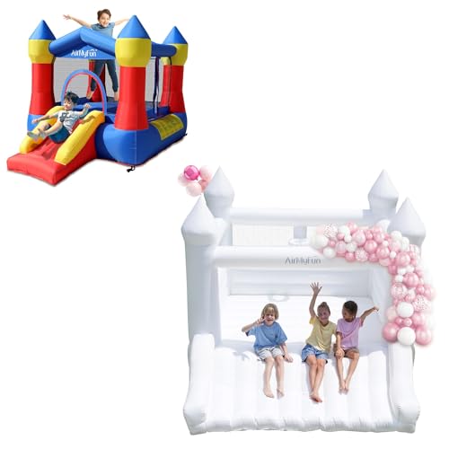 AirMyFun Red-Blue Castle and White Party Bounce House