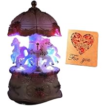 Classical Carousel Horse Music Box LED Lights Twinkling Resin Carved Collectible Mechanical Musical Box with 18-Note Music (3# Carousels)