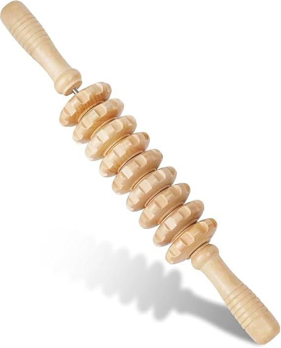 Düz 12 Tekerlekli Ahşap Gua Sha Masaj Çubuğu. Lenf Drenajı ve Selülit Karşıtı Masaj Roller