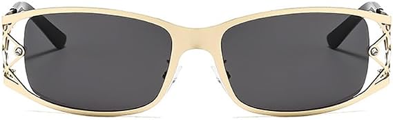 Y2K Sunglasses for Women Men Aesthetics 2000s Accessories Square Glasses Metal Frame Wrap Around Shades (gold black)