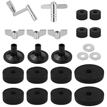 23 Pieces Cymbal Replacement Accessories, Includes Cymbal Stand Felts, Drum Cymbal Felt Pads, Wing Nuts, Washers, Cymbal Sleeves and Drum Key - Black