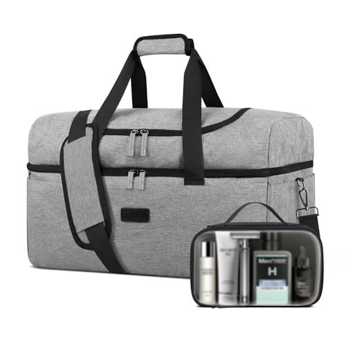 ETRONIK Travel Bag for Men Women, Duffle Bag for Travel with Shoe Compartment, Carry on Bag Personal Item Bags with Toiletry Bag, Weekender Overnight Bag for Gym, Luggage, Football, Hospital, Grey