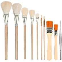 7 PCS Assorted Size Gilding Brush Set, Gold Leaf Goat Hair Painting Brush Metallic Foil Flakes Paint Brush + 2 PCS Nylon Brush + Tweezers for Gold Foil Gold Leaf Sheets Art Crafts Supplies