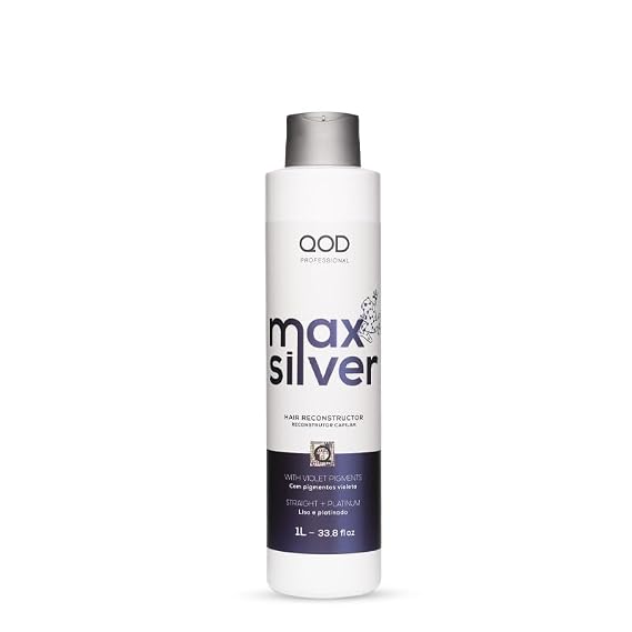QoD PRO Max Silver Hair Reconstructor, Brazilian Keratin Treatment with Violet Pigments for All Hair Types, Natural, Long-Lasting Straightening Effect, Zero Frizz, Instant Shine, 33.8 oz (1 L)