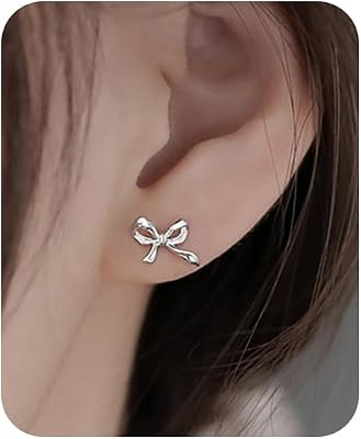 S925 Sterling Silver Bow Stud Earrings for Women Tiny Bow Stud Earrings Dainty Cute Bowknot Earrings Hypoallergenic Small Earrings Jewelry Gift for Her Silver bow 1