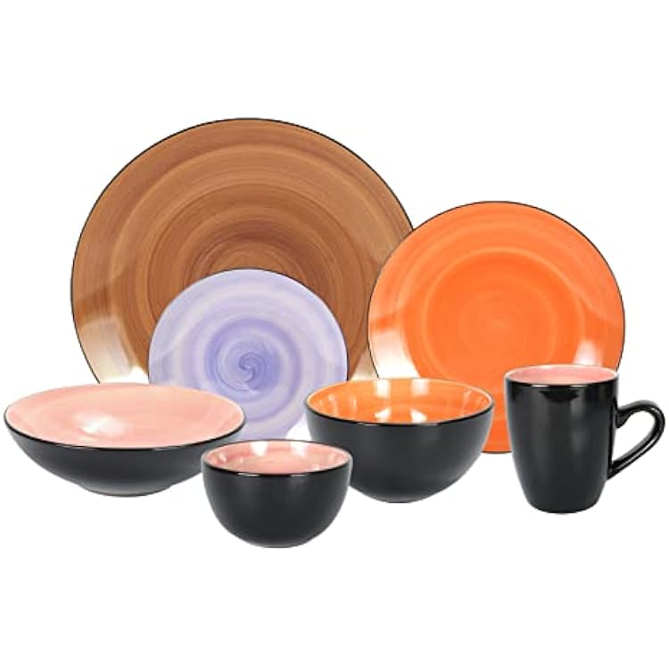 Stoneware Sonoma Dinnerware Set, Black  Speckled Spin Wash 56pc Set, Mix Cobalt, Mocha, Rose, Spice
