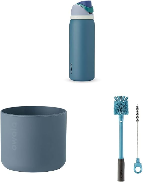 Owala FreeSip Insulated Stainless Steel Water Bottle & Silicone Water Bottle Boot, Anti-Slip Protective Sleeve & 2-in-1 Water Bottle Brush Cleaner and Water Bottle Straw Cleaner Brush