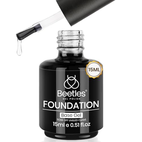 Beetles 15ml No Wipe Gel Base Coat Base Coat Gel Nail Polish Long-Lasting UV LED Soak Off Manicure, Strong Adhesion Low Odor Toxin-Free for Natural & Artificial Nails, Salon & DIY Use
