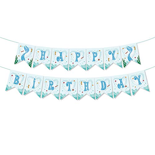 Mermaid Happy Birthday Banner,Little Mermaid Party Supplies,Birthday Decorations for Girls,Boys,Kids,Home,Classroom,Baby Shower,1st Birthday