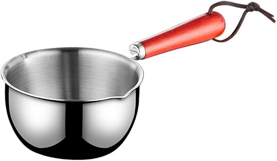 for MINI Butter Melting Pot, Stainless Steel Hot Oil Pan Milk Butter Warmer with Wooden Handle Dual Pour Spout Small Sauce Pan Sauce Serving Pots(150ml)