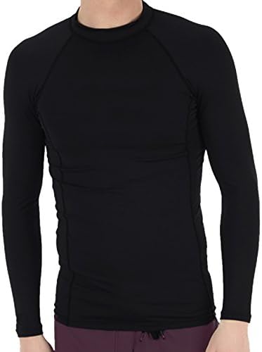 Sunshine Zone Mens Long Sleeve Snug Fitting Rash Guard Swimming Shirt, UV Protection 50+ (Black XX-Large)