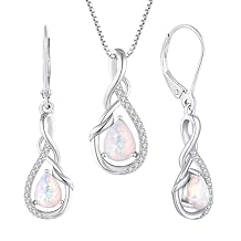 STARCHENIE 925 Sterling Silver Necklace Dangle Earrings for Women Infinity Twisted Teardrop Pendant Created Opal Jewelry Set