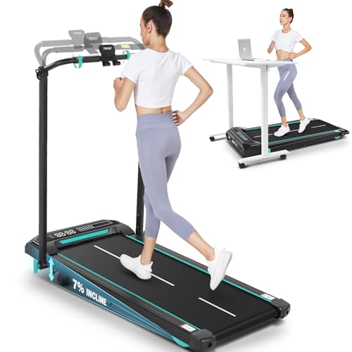 FUNMILY Folding Treadmill with Handles, Foldable Walking Pad Treadmill with Incline and Adjustable Handrails, 3 in 1 Under Desk Treadmills for Home 300 lb Capacity, Running Machine with Handle Bar