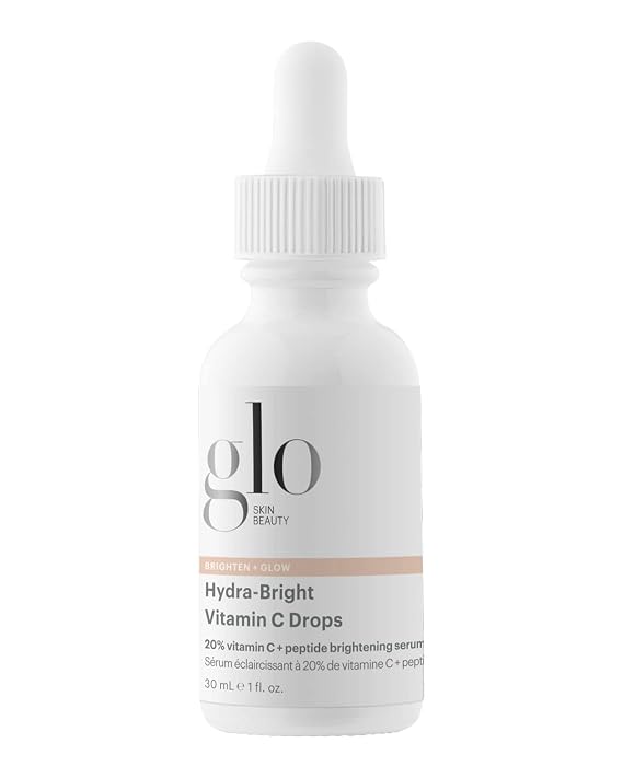 Glo Skin Beauty Hydra-Bright 20% Vitamin C + Peptide Serum, 1 oz | Brightening face serum, fades dark spots, evens skin tone, 20% vitamin C with peptides, lightweight drops, daily skincare