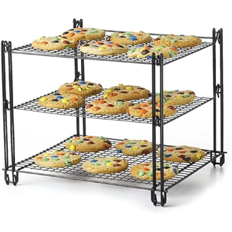 Nifty 3-Tier Cooling Rack Non-Stick Coating, Wire Mesh Design, Dishwasher Safe, Collapsible Kitchen Countertop Organizer, Use for Baking Cookies, Cakes, Pies