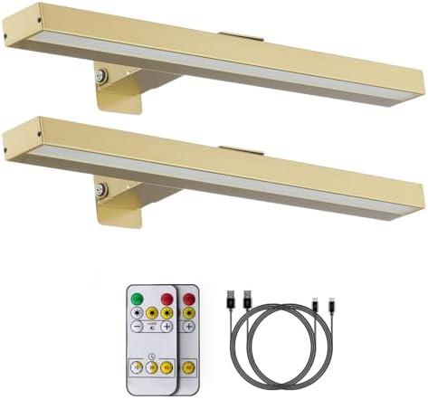 MIOBLUE 2Pack Picture Lights,16in Battery Operated Picture Lights for Paintings,Metal Rechargeable Art Display Light with Remote Control,DimmableTimer Off Dartboard Light for Paintings,Picture,Frame