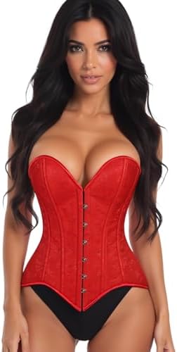 Daisy corsets Womens Daisy Corsets Womens Red Brocade Overbust Corset Top Cincher WBusk Closure