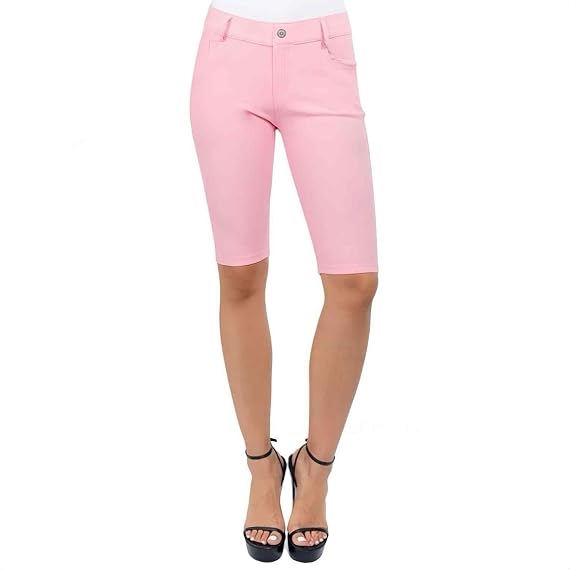 COUVER Womens 5 Pocket Bermuda Shorts Pull On Denim Look Jeggings