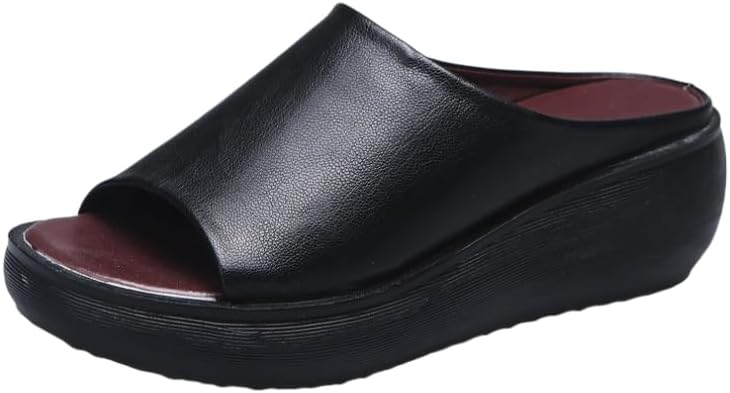 Orthopedic Sandals Summer Comfortable Orthotic Leather Wedges Slides Dressy Platform Heel Arch Support Slip Sandals