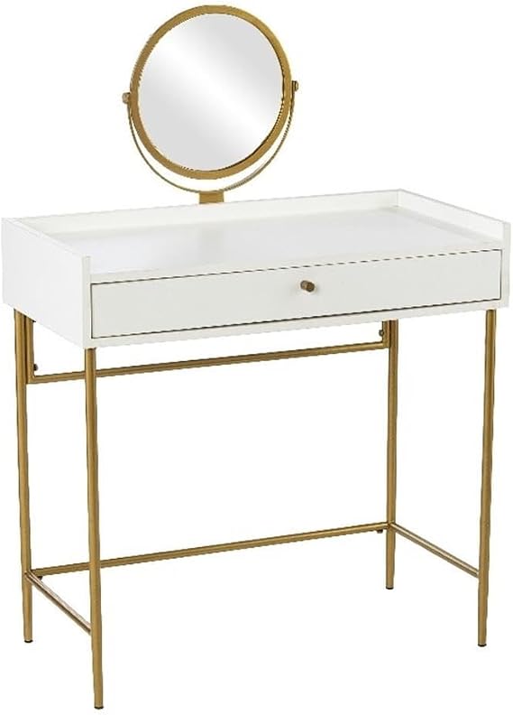 SEI Furniture Derald Vanity Table w/Round Mirror and Storage, White