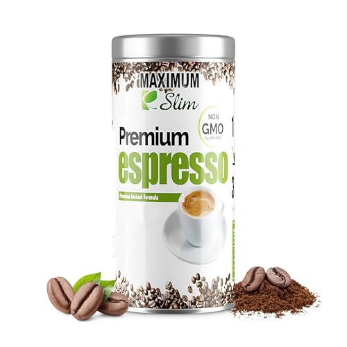 Maximum Slim Premio Instant Espresso Powder Bold & Rich Flavor 100% Arabica Beans - Non-GMO, Gluten-Free Premium Medium Roast Coffee 14.1 oz Resealable Jar = Cafe Instantaneo