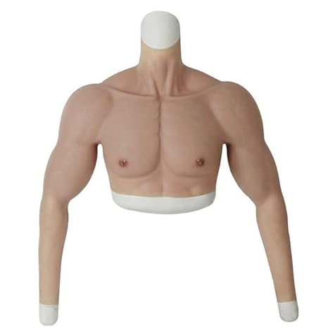 Fake Male Chest Arm Silicone Muscle Half Body High Collar, Realistic Half Body Silicone Male Pectoral Muscles Half Body Suit with Floating Point Design for Cosplay Halloween Props. (Color1)