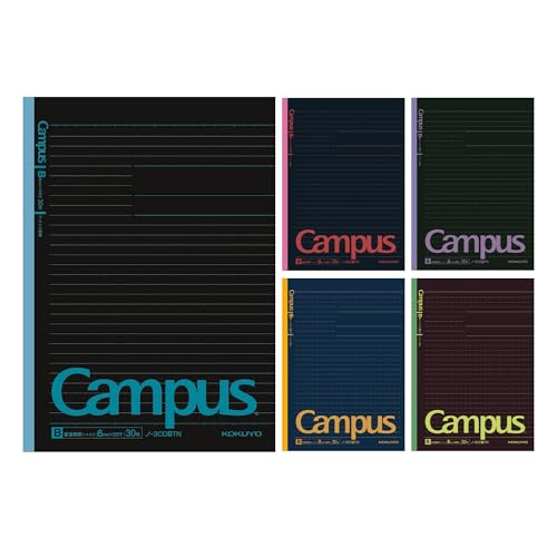 KOKUYO Composition Notebooks, 5 Pack Campus Semi-B5 Comp Book with Dot B 6mm Ruled, 30 Sheets, School Lined Notebook in Black, Journal Notebook for Women Work Study Note Taking. NO-3CDBTNX5