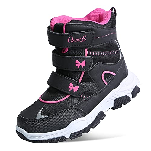 Boys Girls Hiking Boots Kids Water Resistant Outdoor Ankle Boots Toddler Winter Anti-Slip Walking Sneaker Shoes Black Rose US 9.5 Toddler