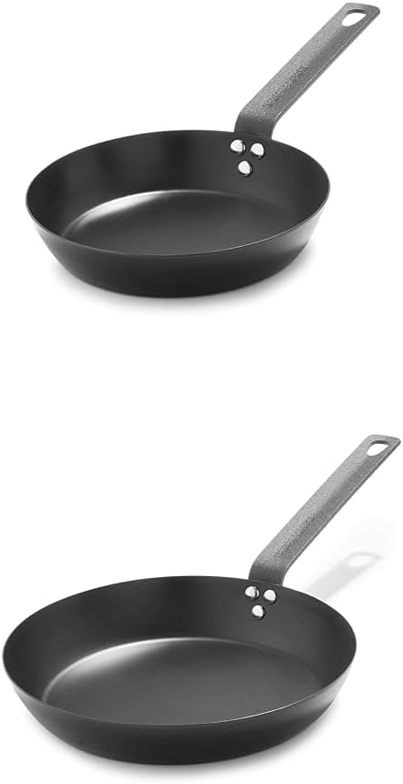 Merten & Storck Pre-Seasoned Carbon Steel 10" and 8" Frying Pan Skillet Set, Lightweight Cast Iron, Durable Black Steel, Indoor Outdoor Cooking