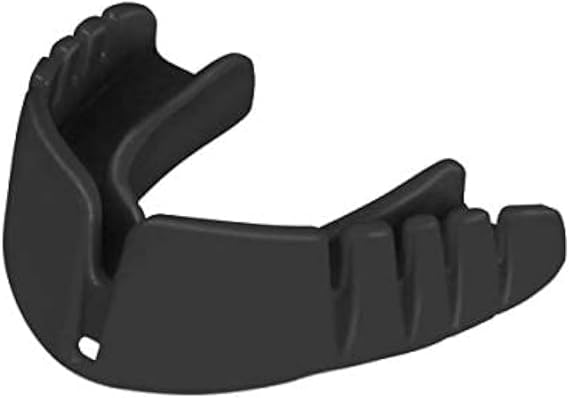 OPRO Snap-Fit + Strap Instant Fitting Adult and Youth Sports Mouthguard, Gum Shield for Football, Hockey, Lacrosse, Rugby, MMA, Boxing and Other Contact and Combat Sports (Jet Black, Youth)