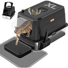 Anywish Stainless Steel Cat Litter Box with Lid, XL Extra Large Enclosed Removable Metal Litter Box with Litter Scoop&Double Layer Litter Mat, Non-Sticky, Non-Odor, Easy Cleaning, for Big Cats, Black