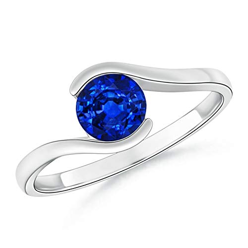 Semi Bezel-Set Solitaire Round Blue Sapphire Bypass Ring 5.5mm Blue Sapphire