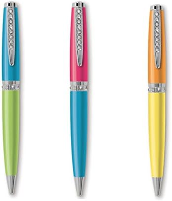 Lady Jayne Set of 3 Bling Clip Pen- Pink/Blue, Orange/Yellow, and Blue/Green