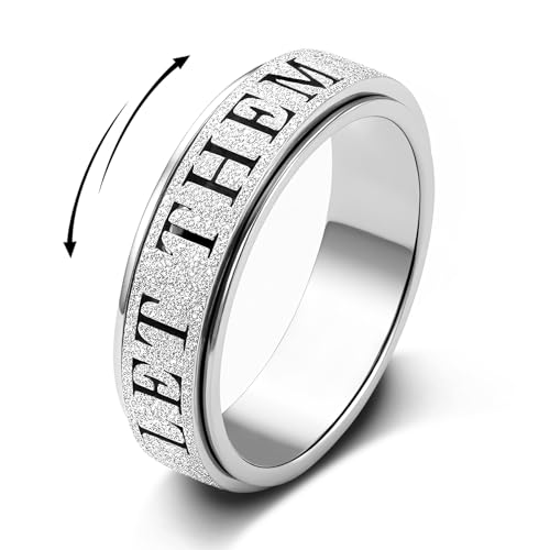 Fidget Toys Adults Anxiety Ring for Women: Fidget Spinner Cute Let Them Symbol Thumb Ring Stainless Steel Silver Size 8 Silver-LET Them, 8