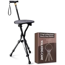 Anti-Slip Walking Cane with Seat Folding Lightweight,Walking Stick Height Adjustment,Portable and Sturdy Cane Chair for Travel Outdoor Use, Queuing, Elderly Women and Men