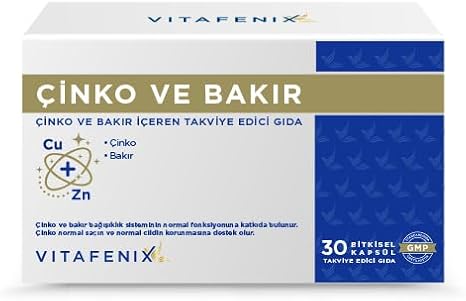 Çinko Bakır Takviyesi 15 mg Çinko Sülfat ve 2 mg Bakır İçeren Çinko ve Bakır Takviyesi 30 Kapsül