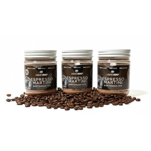 Liquid ZERO Espresso Martini Mixer Trio Zero Sugar, Allulose-Sweetened No Stevia | Impossible to Mess Up | 3 x 2-Serving Jars wShaker Lids |