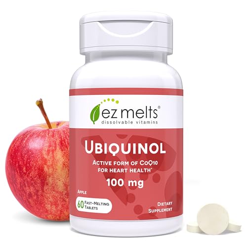 EZ Melts Ubiquinol 100 mg - CoQ10 Supplement for Heart Health & Energy Support - Antioxidant Protection - No Artificial Flavors - Non-GMO & Vegan - Apple - 60 Dissolvable Tablets 60 Servings