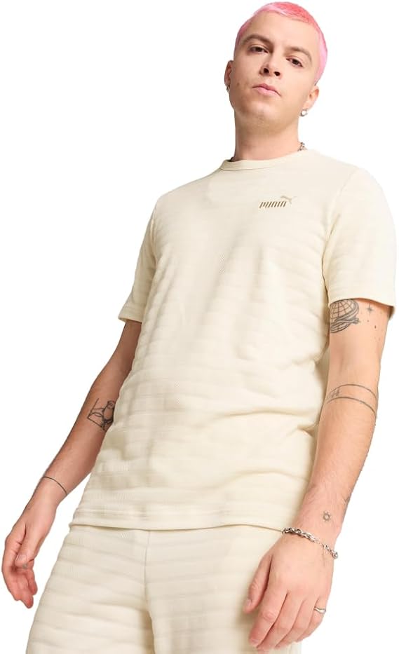 PUMA Mens Elevated Essentials Structured Crew Neck Short Sleeve Casual Tops Casual - Beige