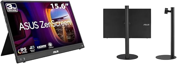 ASUS ZenScreen 16 (15.6 inch viewable) 1080P USB-C Portable Monitor (MB16AHV) & ZenScreen Stand MTS02D - Ergonomic Stand for Portable Monitors, Tilt, Pivot, Height adjustments, 1/4
