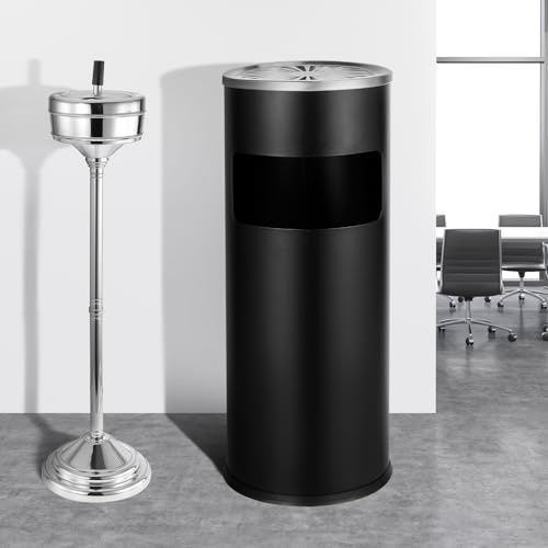 Trash Can Outdoor Waste Container Round Stainless Steel Trash Can with Removable Inner Tray for Disposal