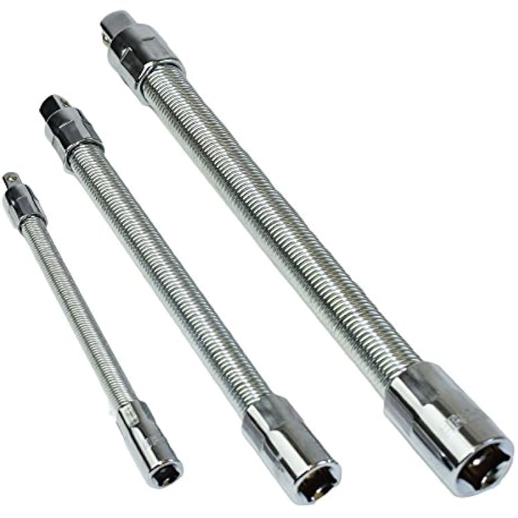 3pc Mixed Drive Flexible Flexi Socket Extesion Bar Adapter Set 14 38  12