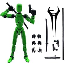 3D Printed 5.54-inch Multi-Jointed Action Figures Dummy13, Full Body Mechanical Movable Toy, Multiple Accessories, Hand Painted Figure, Desk Decoration, Creative Gifts (Green)
