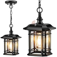 Gleamz Dusk to Dawn Outdoor Pendant Lights for Porch, Black Hanging Exterior Light, Outside Chandelier with Adjustable Chain, Outdoor Hanging Lights for House, Doorway, Easy Installation, 1 Pack