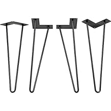 16 in Hairpin Table Legs (4-Pack) - Durable & Power-Coated Steel Legs for Table - Pared-Down Hairpin Look Metal End Legs - DIY Mid Century Legs for Furniture Decor