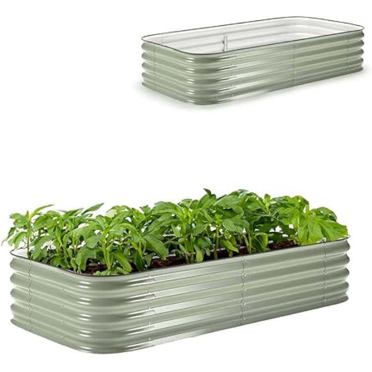 Epic Gardening 6-in-1 Modular Galvanized Raised Garden Bed Kit, 15 Food-Safe Medium Metal Planter Box, Oval Raised Garden Beds Outdoor for Vegetables, Flowers, Herbs, and Fruits - Mist Green