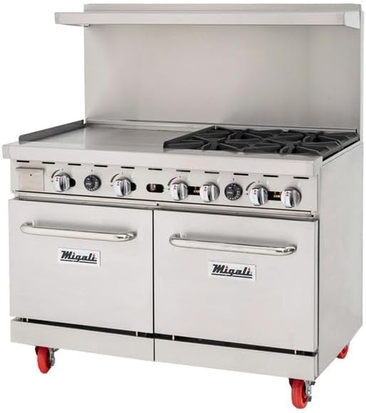 Migali C-RO4-24GL-NG 48" Natural Gas 4 Burner Range with 2 Ovens with 24" Griddle - 196,000 BTU