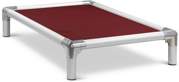 Kuranda Chewproof Elevated Dog Bed - Silver Aluminum - 30" x 20" - Cordura Nylon - Burgundy