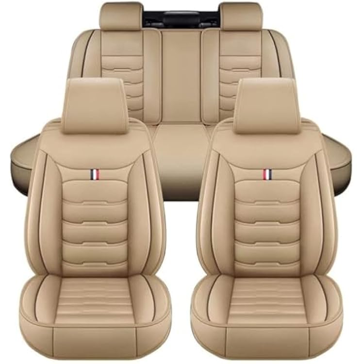 Car Seat Covers Full Set 5 Seat for Citroen DS DS3 2010-2019 2024, Leather Seat Covers Luxury Seat Cover Front and Rear Seat Protectors, Leather Car Seat Covers WaterproofBWarm Beige